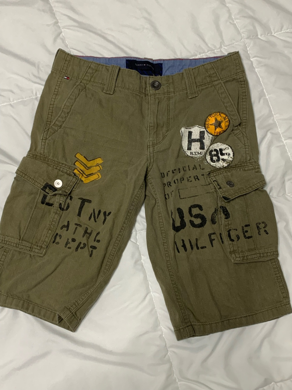 Tommy Hilfiger Olive Green Cargo Shorts with Patch Details